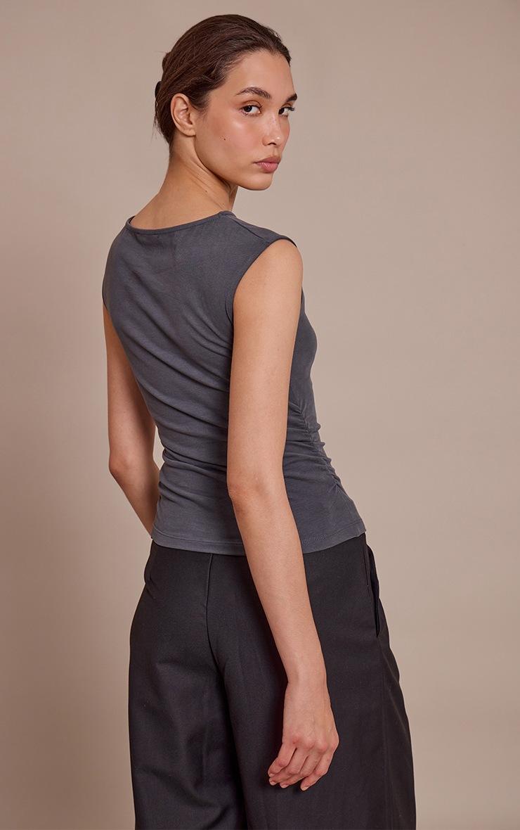 Pretty Little Thing Charcoal Soft Cotton Ruched Side Sleeveless Top