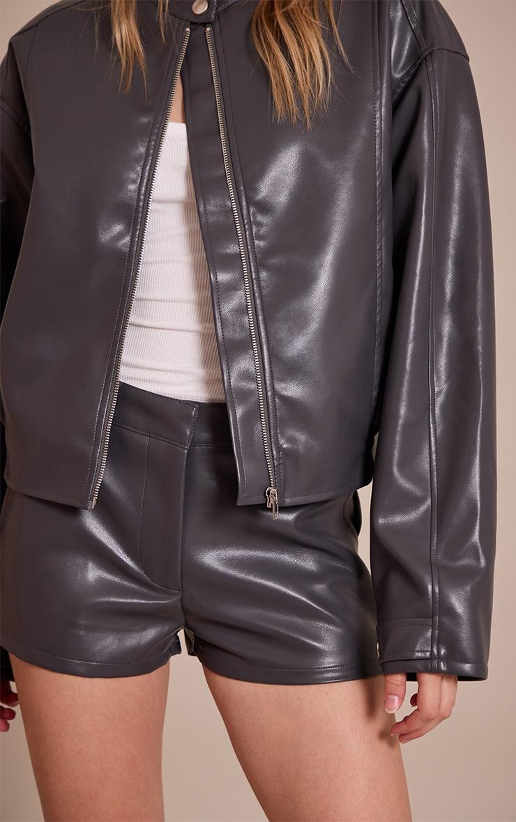 Pretty Little Thing Charcoal Soft Faux Leather Tailored Short