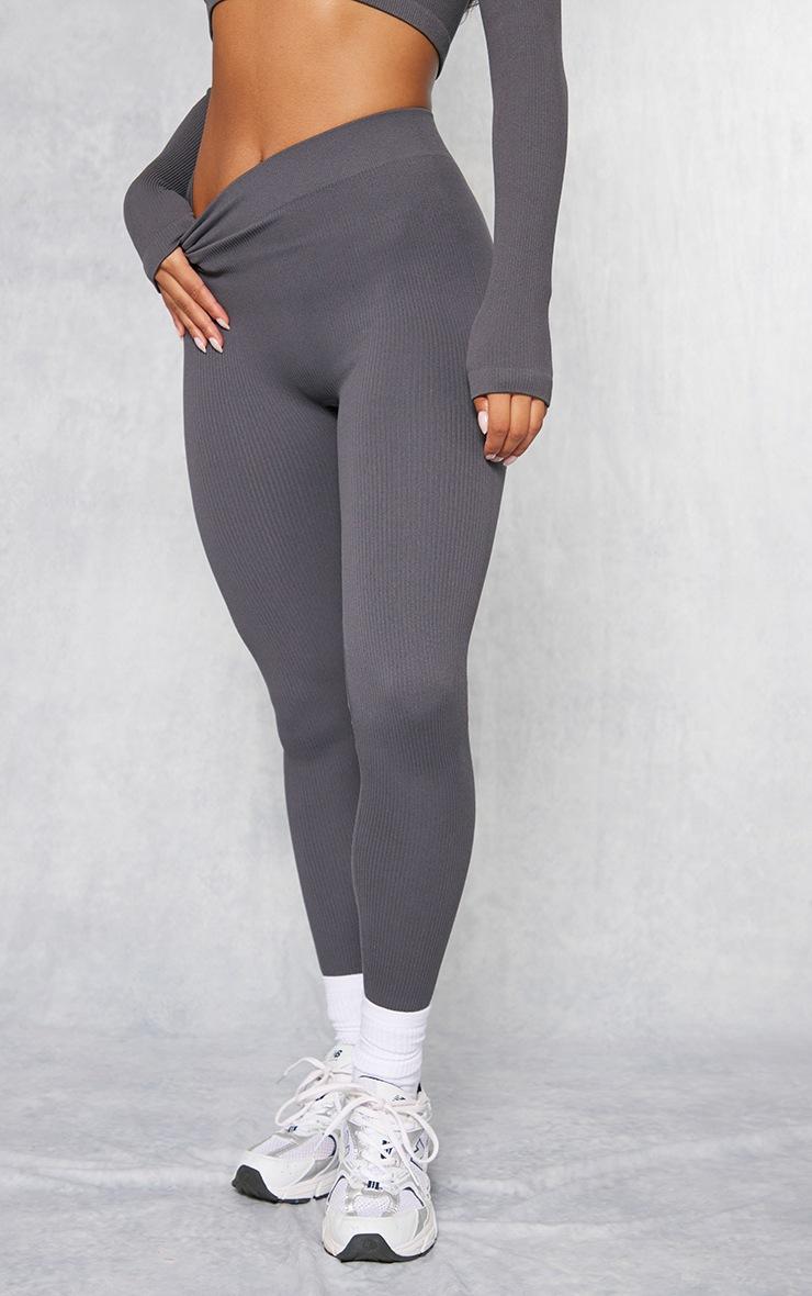 Pretty Little Thing Charcoal Structured Snatched Ribbed Leggings