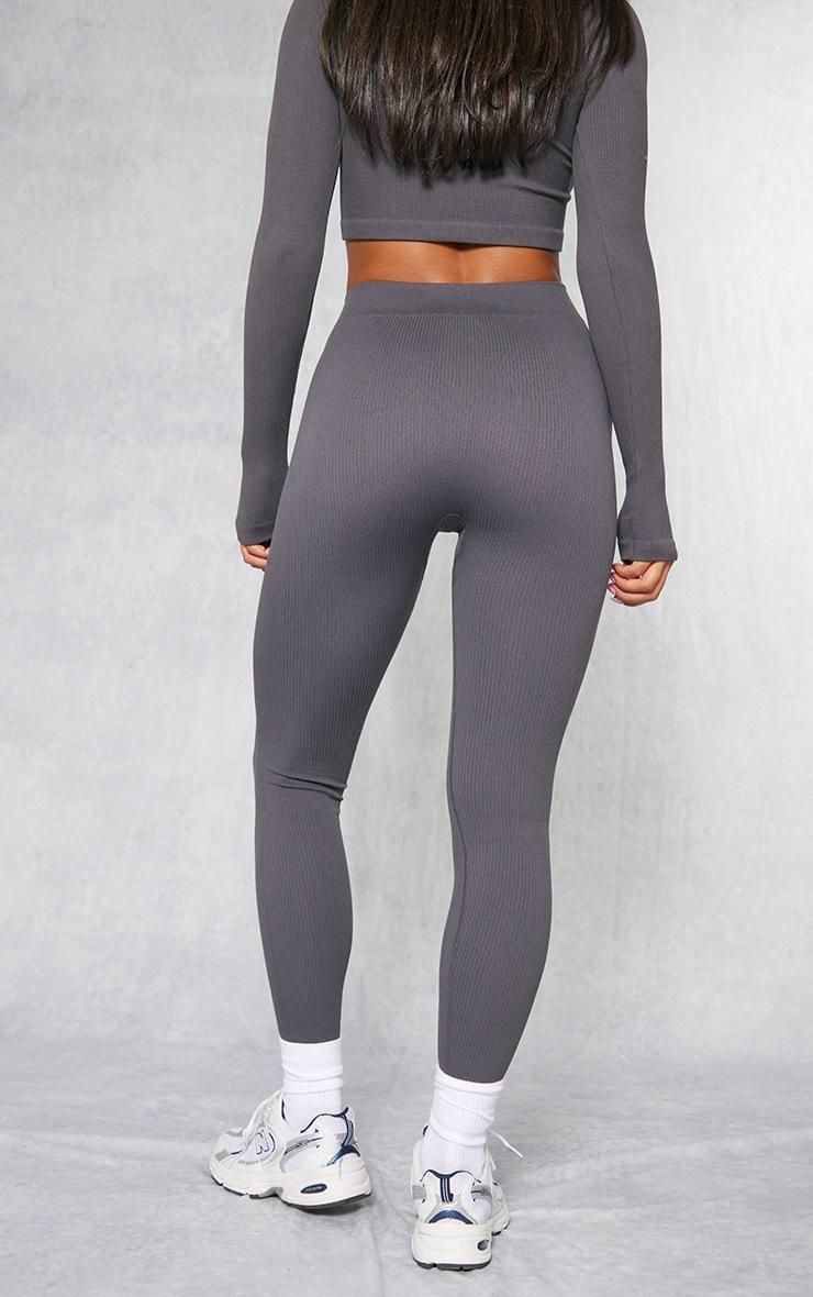Pretty Little Thing Charcoal Structured Snatched Ribbed Leggings