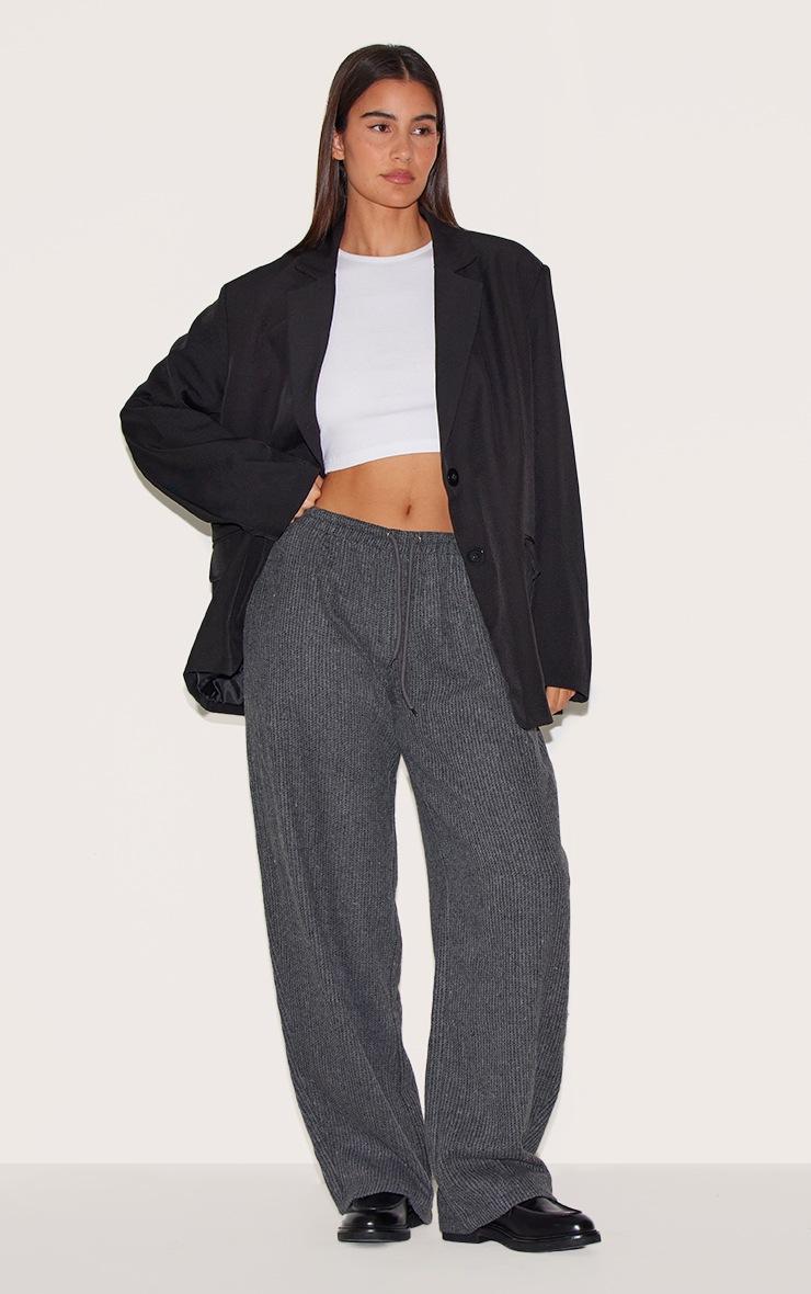 Pretty Little Thing Charcoal Textured Low Rise Drawstring Straight Leg Pants