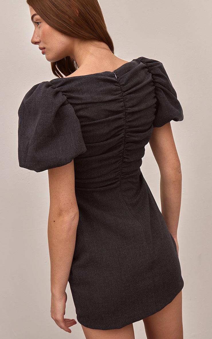 Pretty Little Thing Charcoal Woven Puff Sleeve Ruched Detail Shift Dress