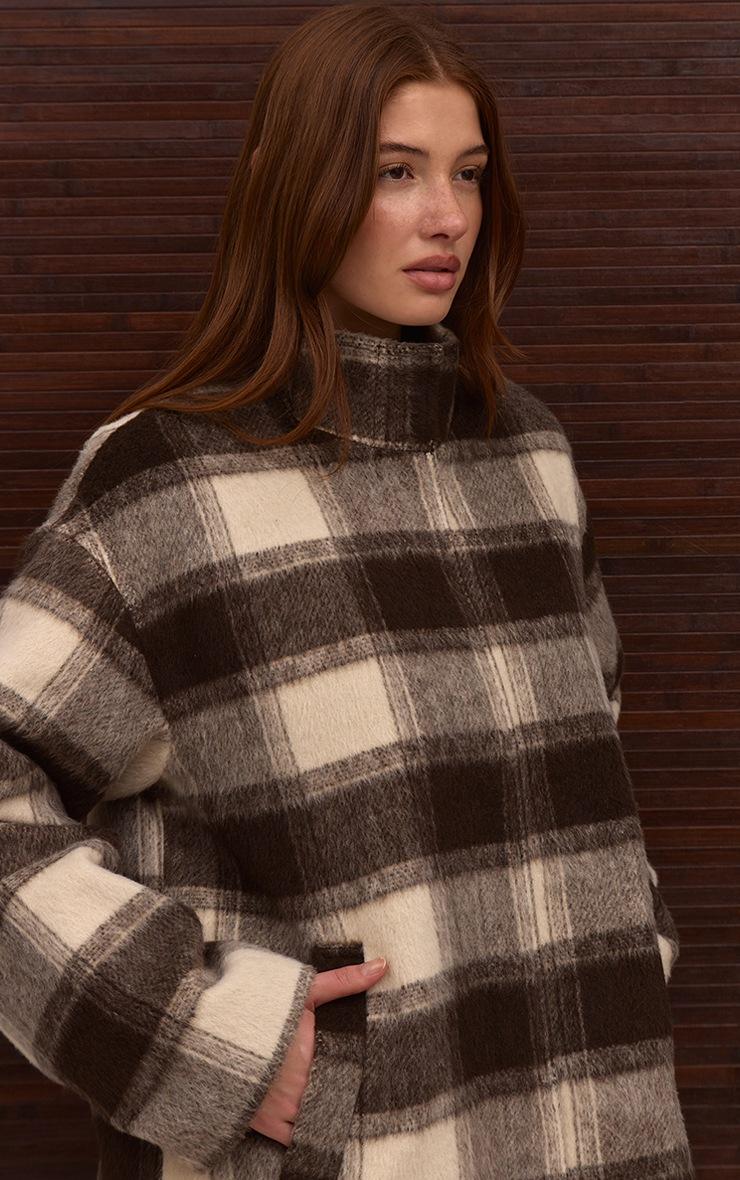 Pretty Little Thing Checked Funnel Neck Wool Look Maxi Coat