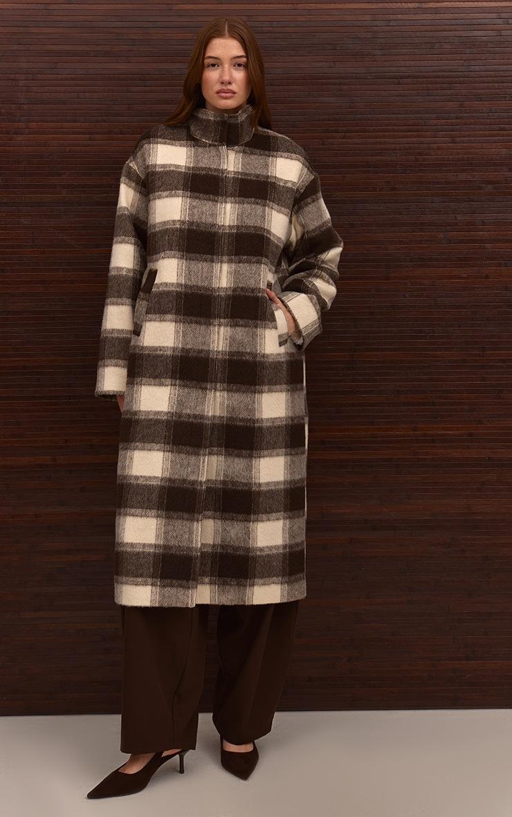 Pretty Little Thing Checked Funnel Neck Wool Look Maxi Coat