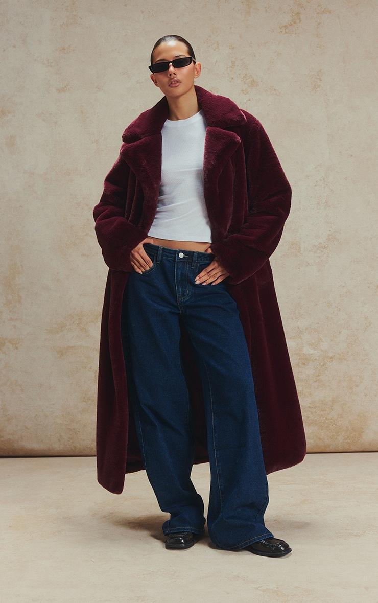 Pretty Little Thing Cherry Faux Fur Tie Waist Maxi Coat