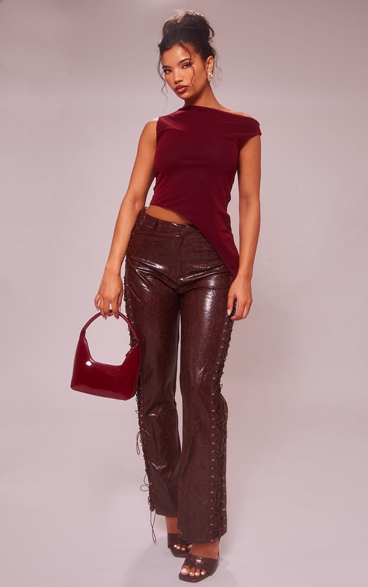 Pretty Little Thing Cherry Red Asymmetric Neck Mesh Top