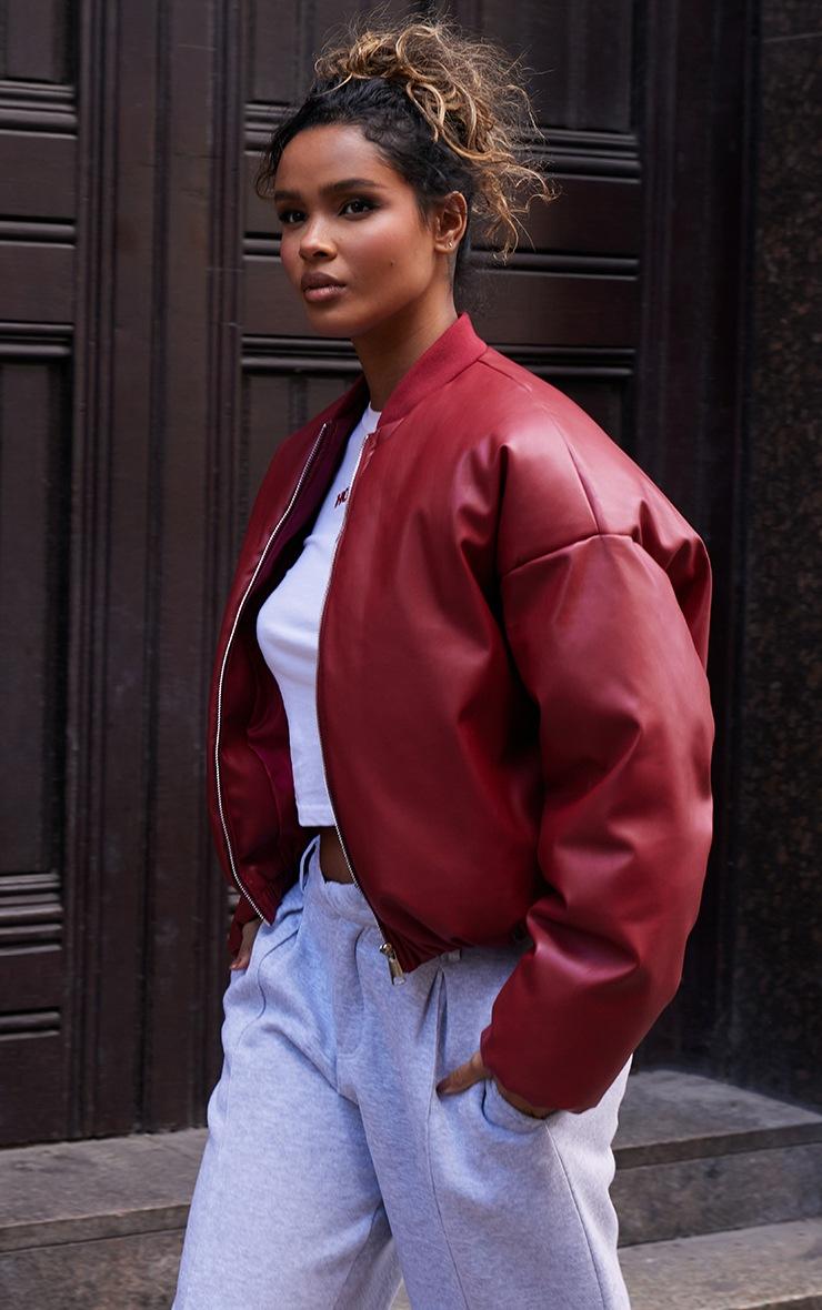 Pretty Little Thing Cherry Red Faux Leather Oversized Bomber Jacket