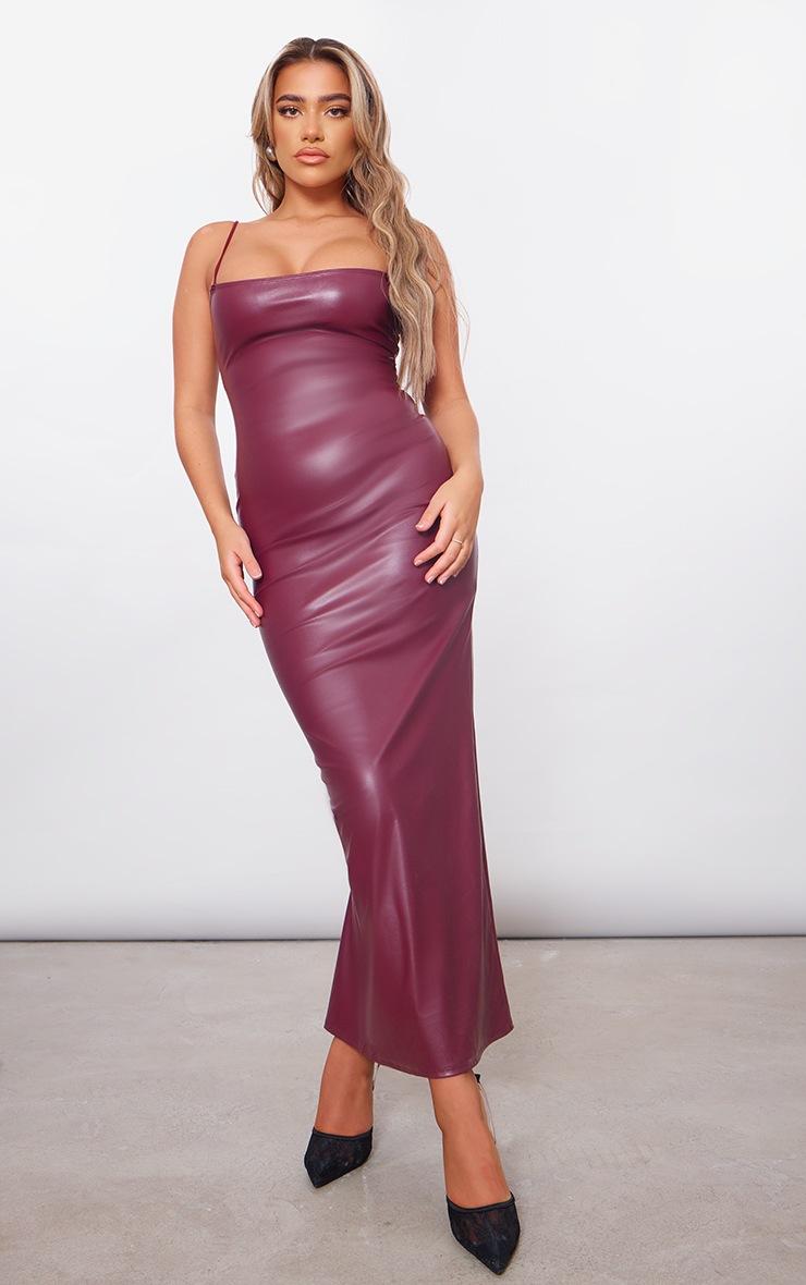 Pretty Little Thing Cherry Red Faux Leather Spaghetti Strap Midi Dress