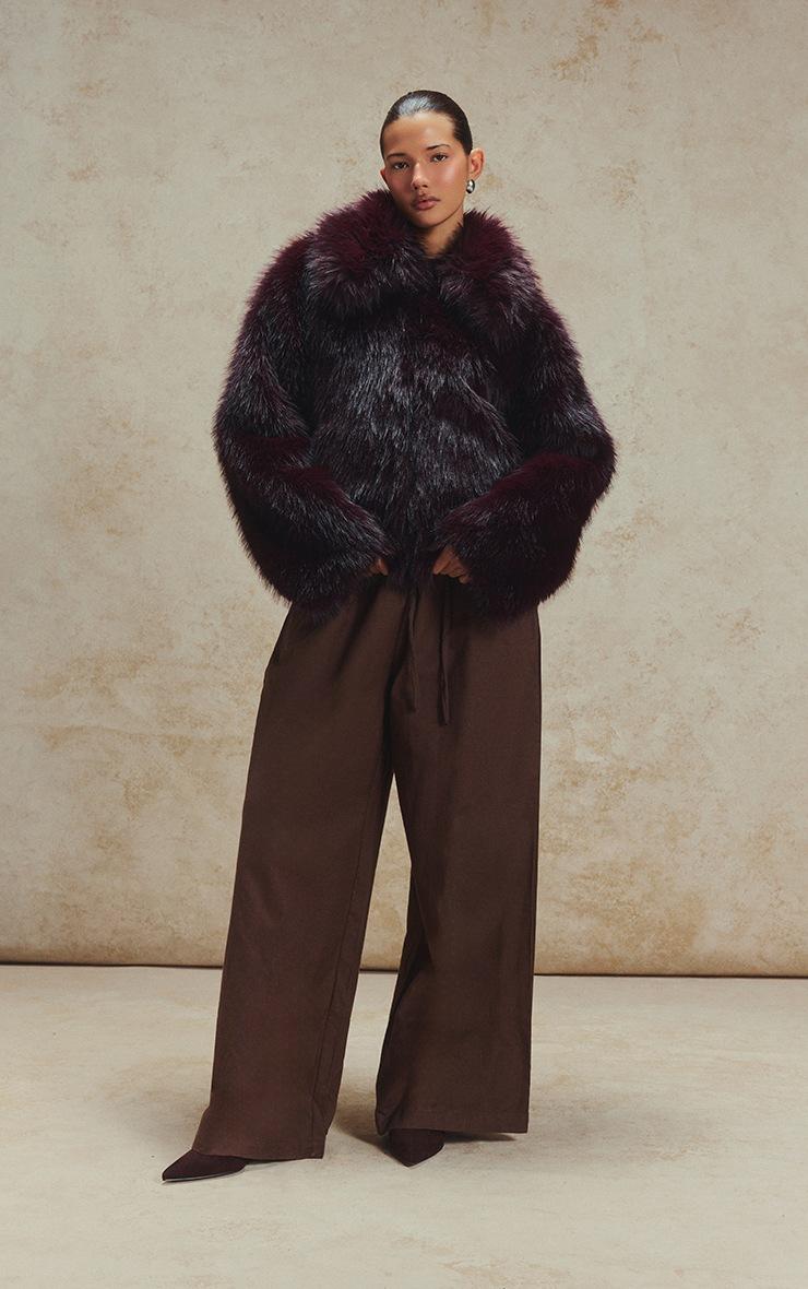 Pretty Little Thing Cherry Red Oversized Collar Faux Fur Coat
