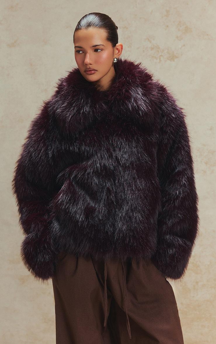 Pretty Little Thing Cherry Red Oversized Collar Faux Fur Coat