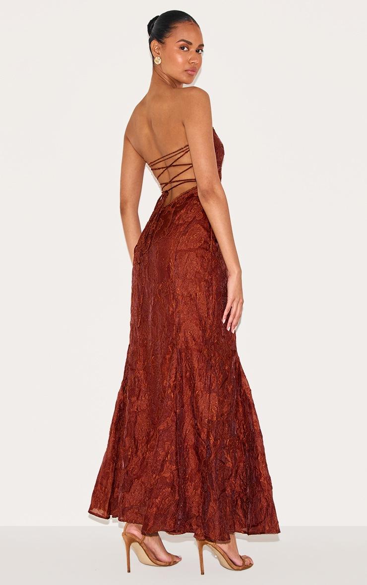 Pretty Little Thing Chestnut Textured Lace Up Back Maxi Dress