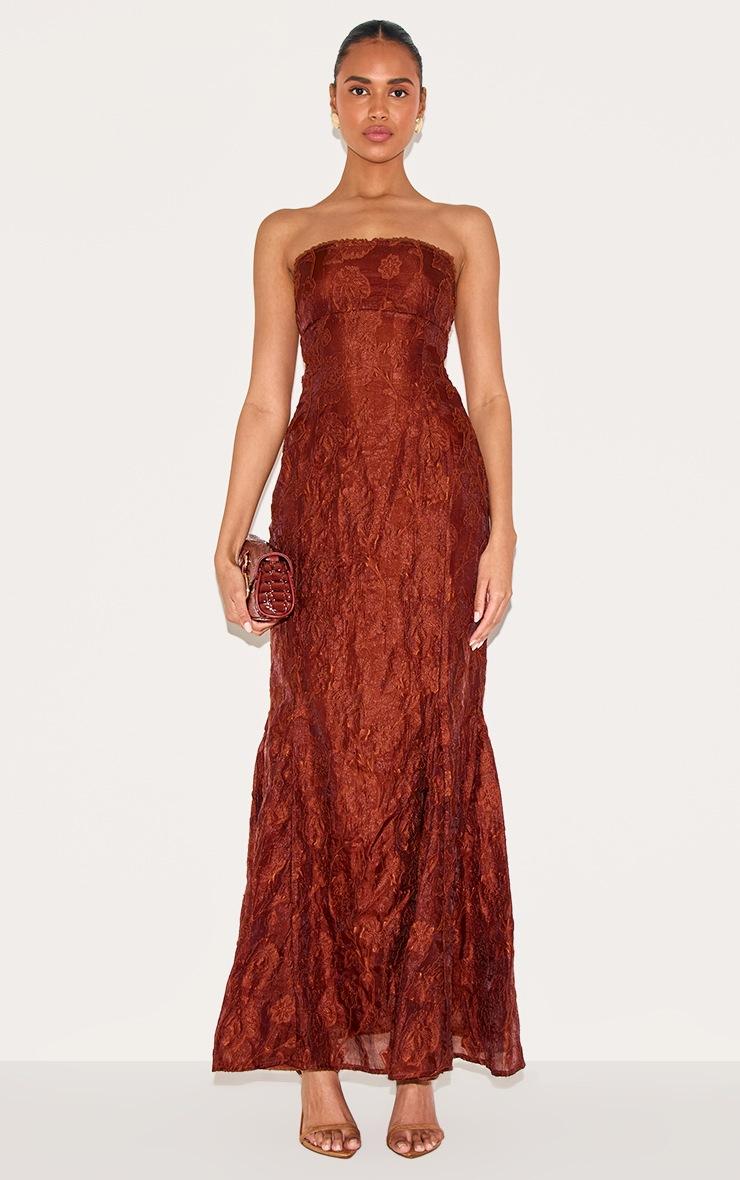 Pretty Little Thing Chestnut Textured Lace Up Back Maxi Dress