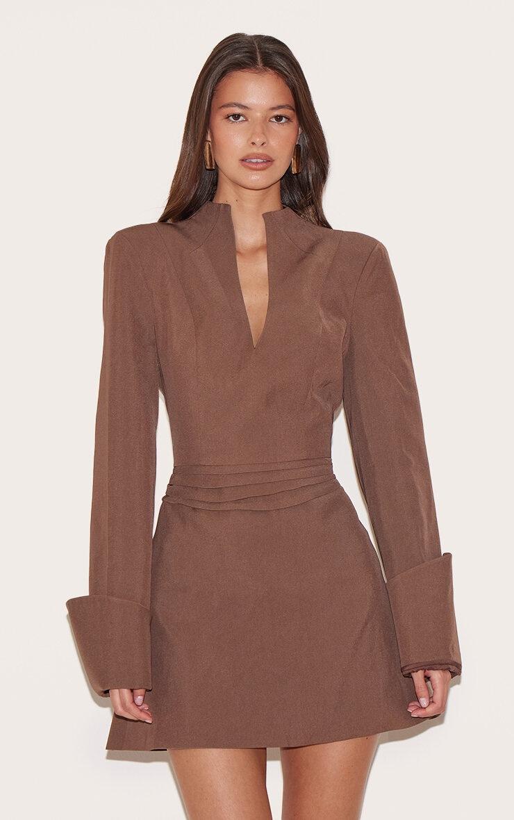 Pretty Little Thing Chestnut Woven V Neck Blazer Dress Pretty Little Thing Chestnut Woven V Neck Blazer Dress