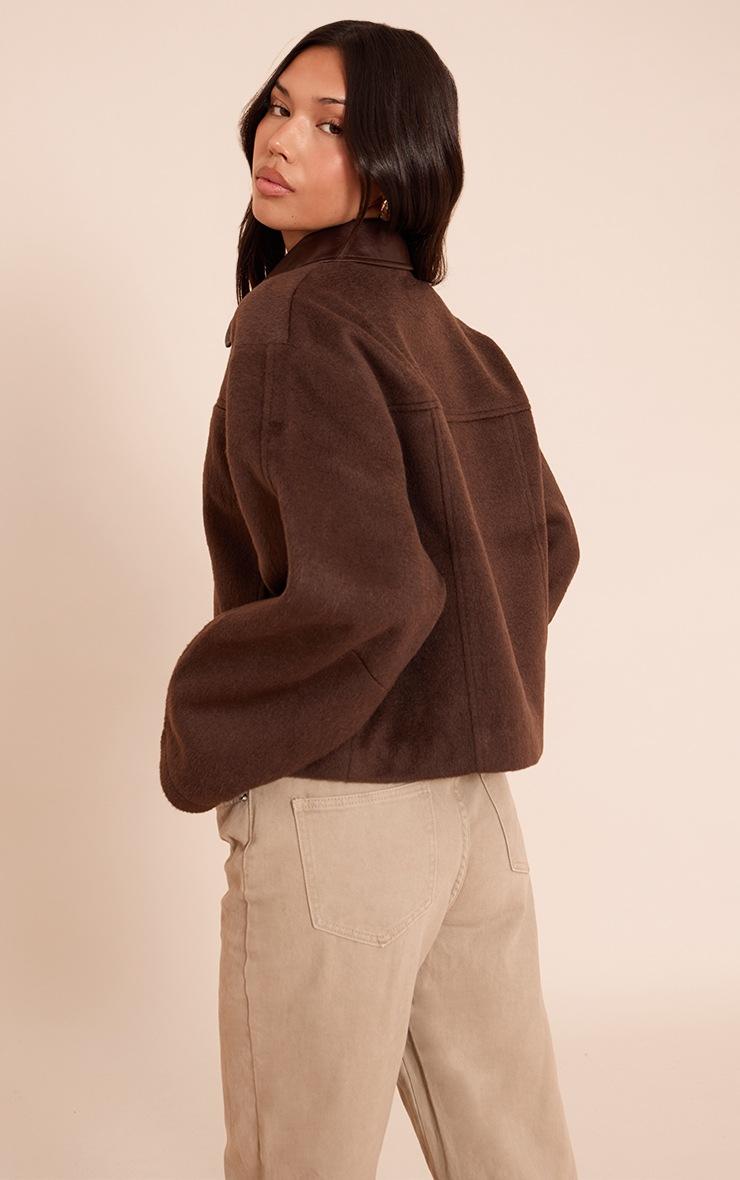 Pretty Little Thing Chocoalate PU Collar Zip Up Jacket