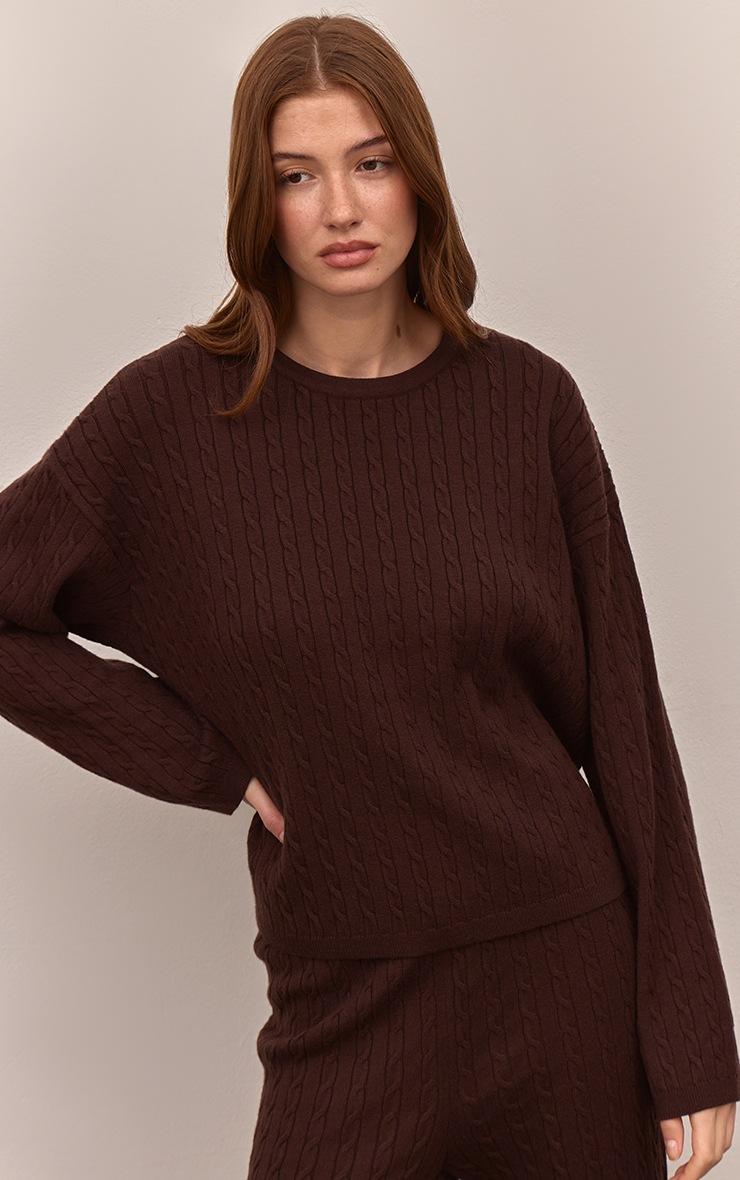 Pretty Little Thing Chocolate Baby Cable Knit Oversized Sweater