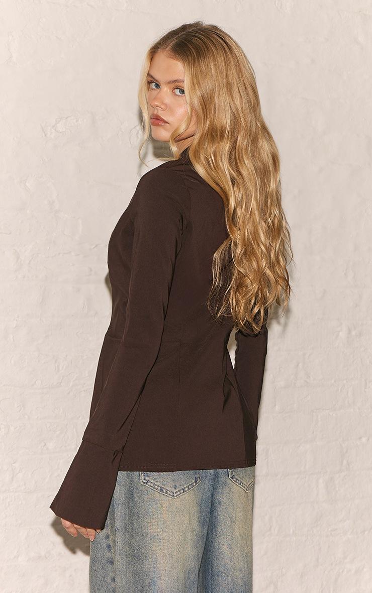 Pretty Little Thing Chocolate Bengaline Cinched Waist Detail Long Sleeve Shirt