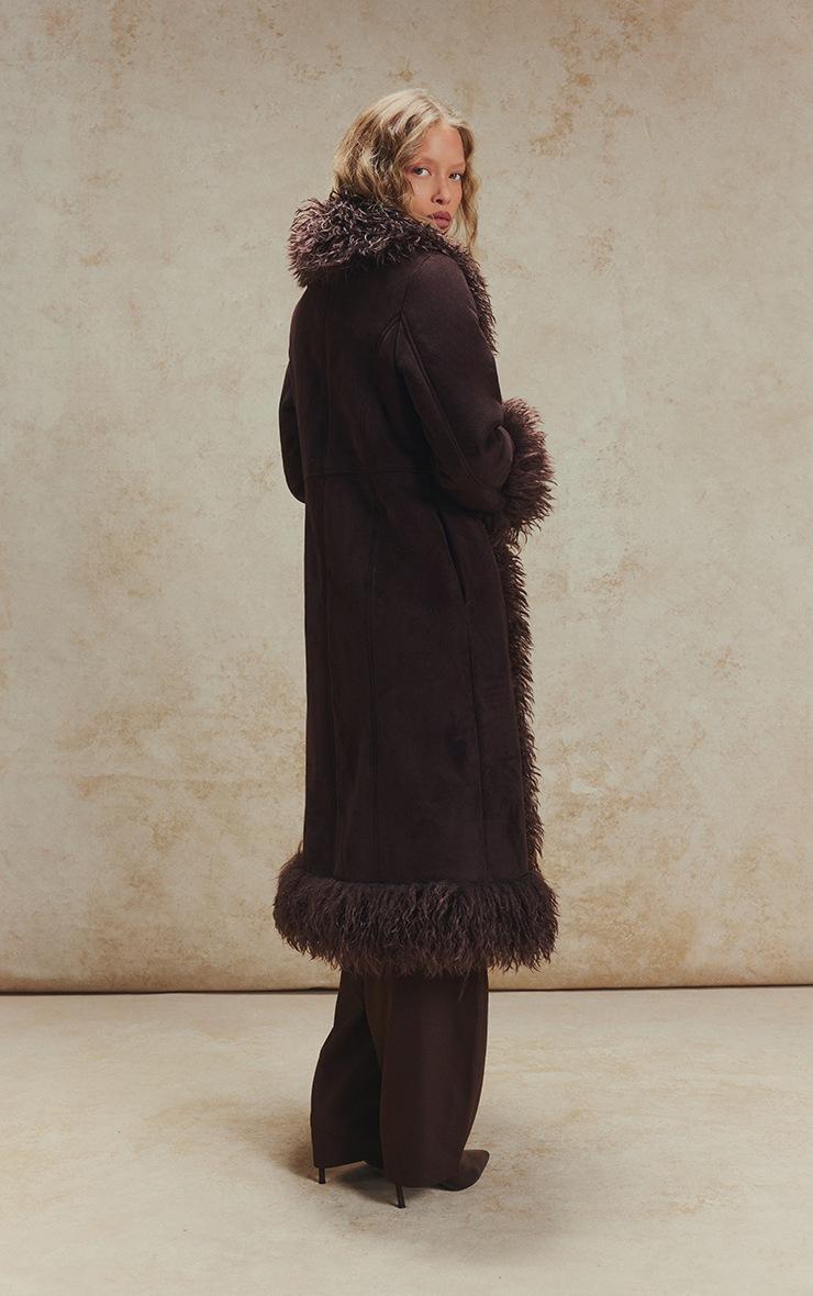 Pretty Little Thing Chocolate Brown Faux Fur Trim Maxi Coat