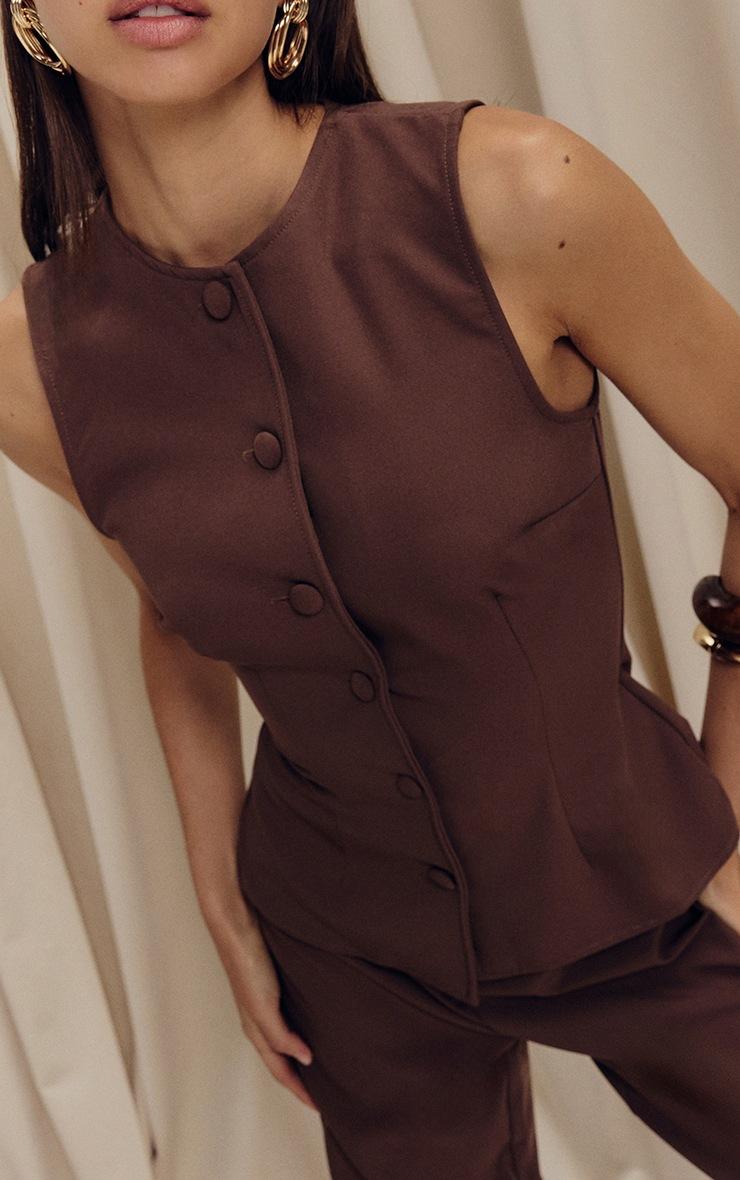 Pretty Little Thing Chocolate Brown High Neck Vest Straight Leg Jumpsuit