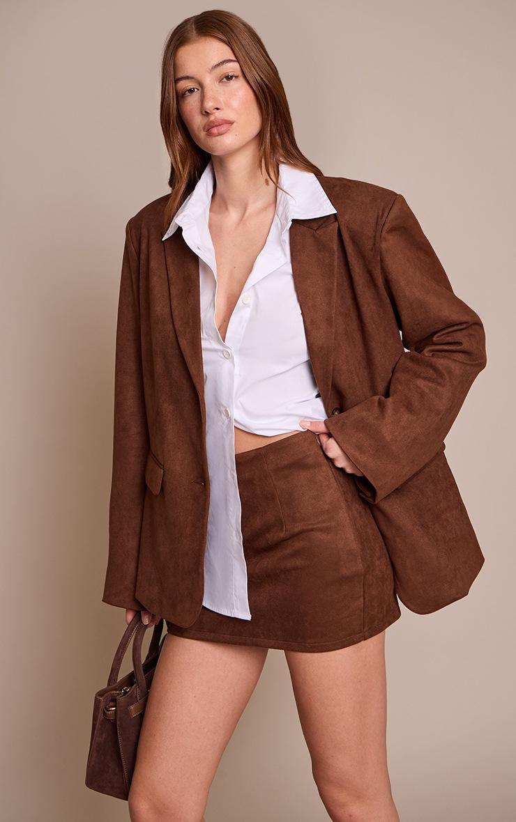 Pretty Little Thing Chocolate Brown Suede Mid Rise Mini Skirt