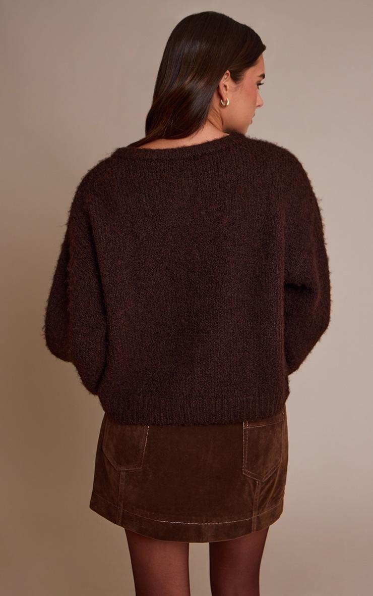 Pretty Little Thing Chocolate Brushed Oversized Detail Round Neck Cardigan
