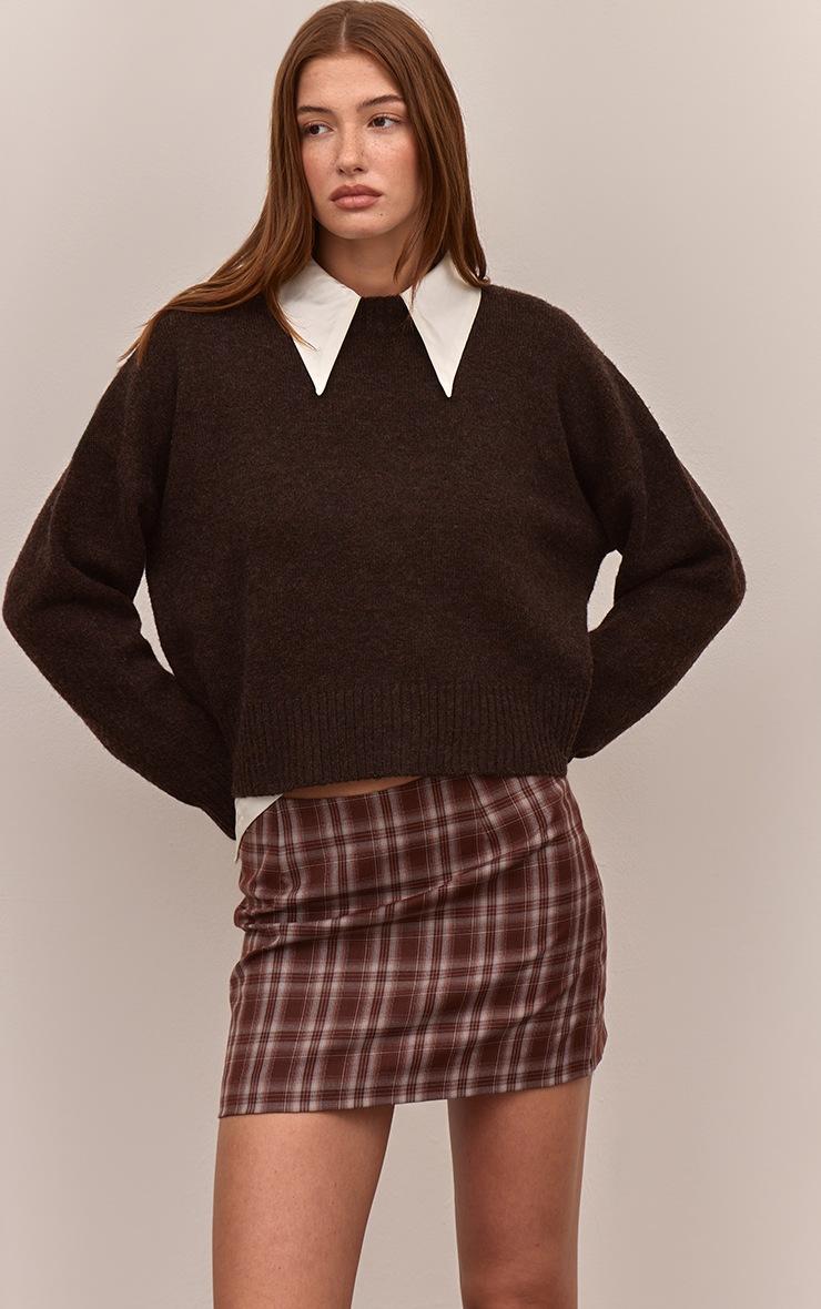 Pretty Little Thing Chocolate Check Woven A Line Mini Skirt