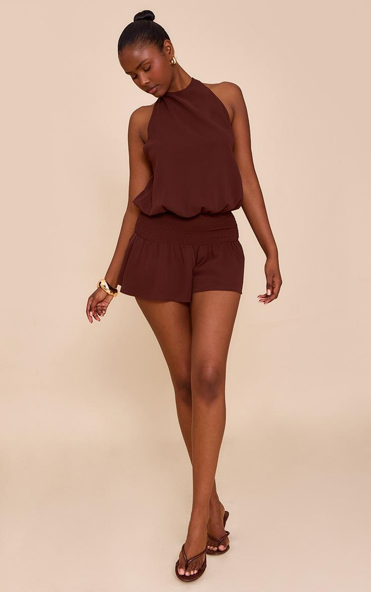 Pretty Little Thing Chocolate Chiffon Halterneck Romper
