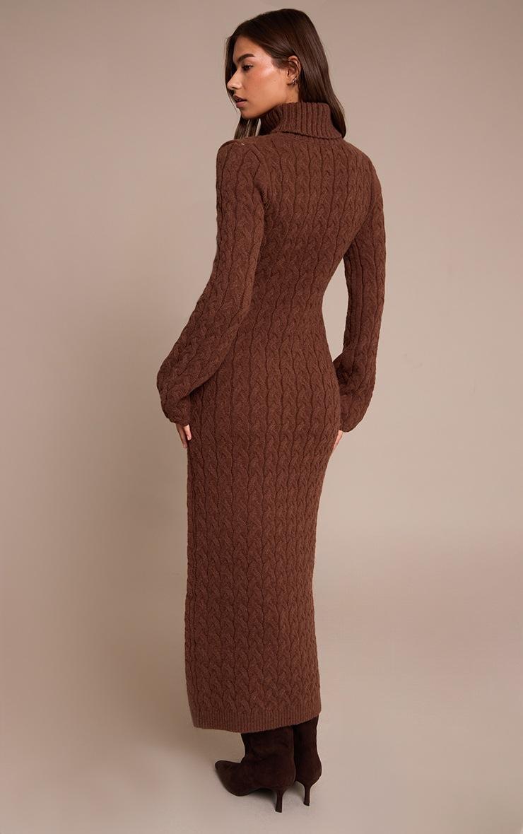 Pretty Little Thing Chocolate Chunky Cable Knit Roll Neck Maxi Sweater Dress