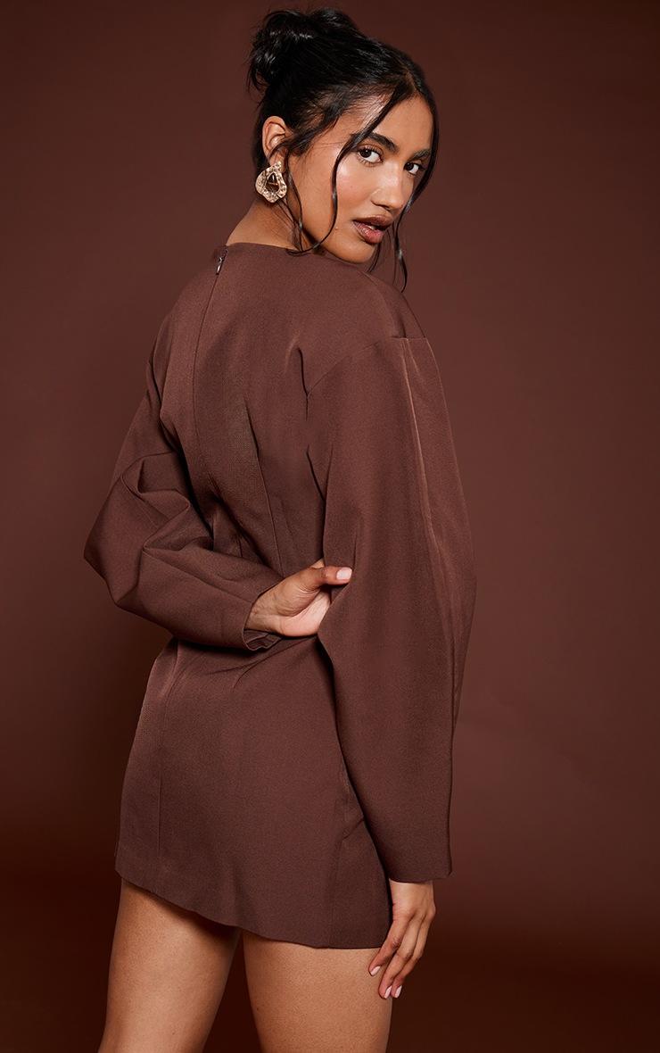 Pretty Little Thing Chocolate Cocoon Sleeve Cinched Waist Blazer Dress