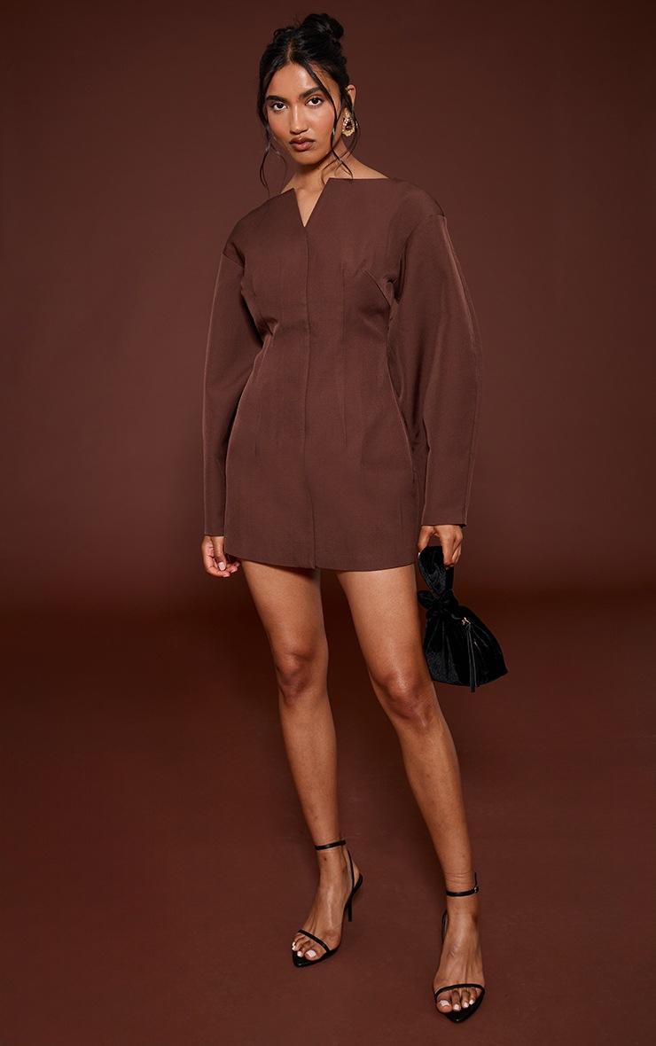 Pretty Little Thing Chocolate Cocoon Sleeve Cinched Waist Blazer Dress
