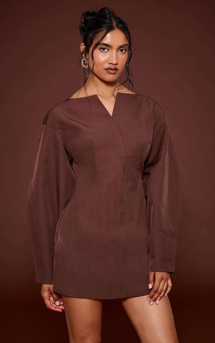 Pretty Little Thing Chocolate Cocoon Sleeve Cinched Waist Blazer Dress