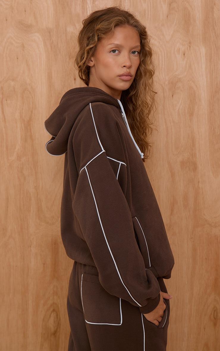 Pretty Little Thing Chocolate Contrast Seam Drawcord Full Zip Hoodie