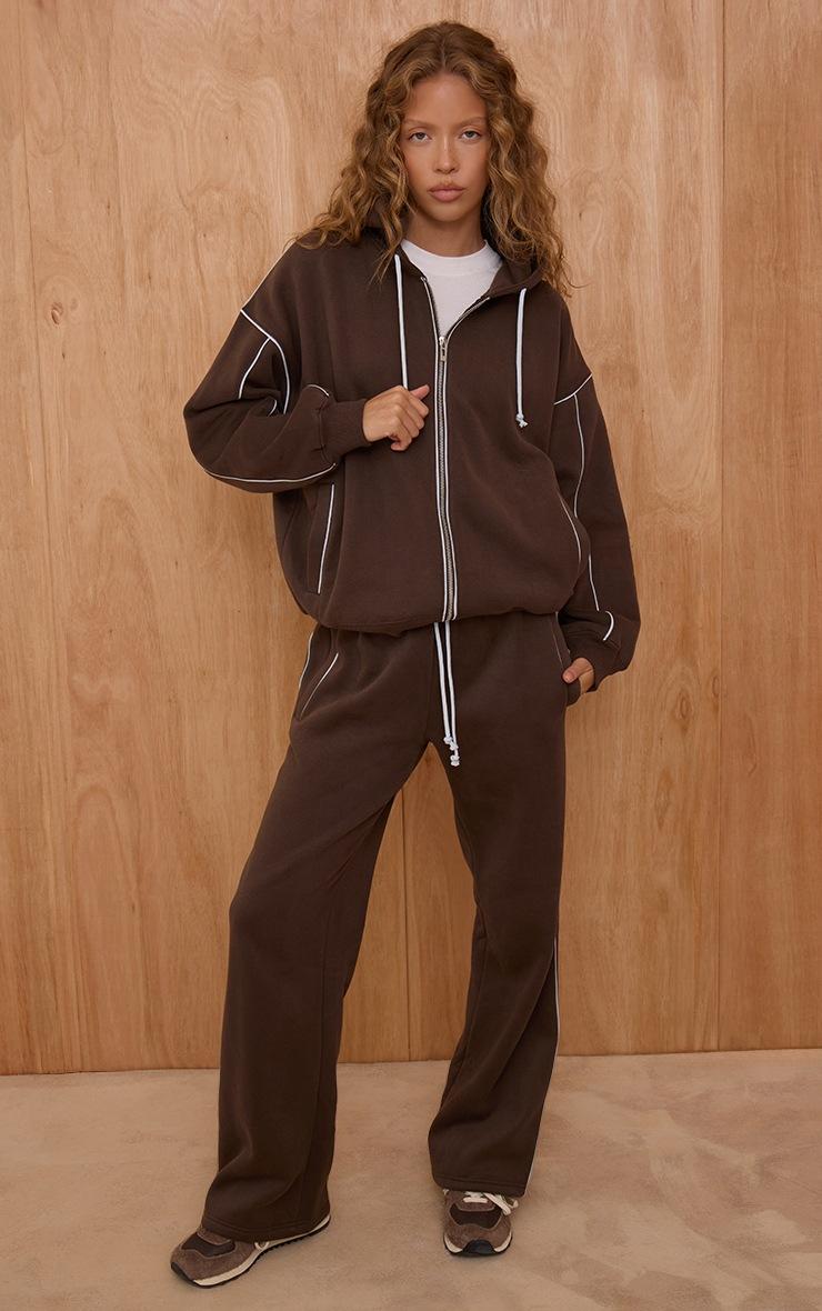 Pretty Little Thing Chocolate Contrast Seam Drawcord Straight Leg Sweatpant