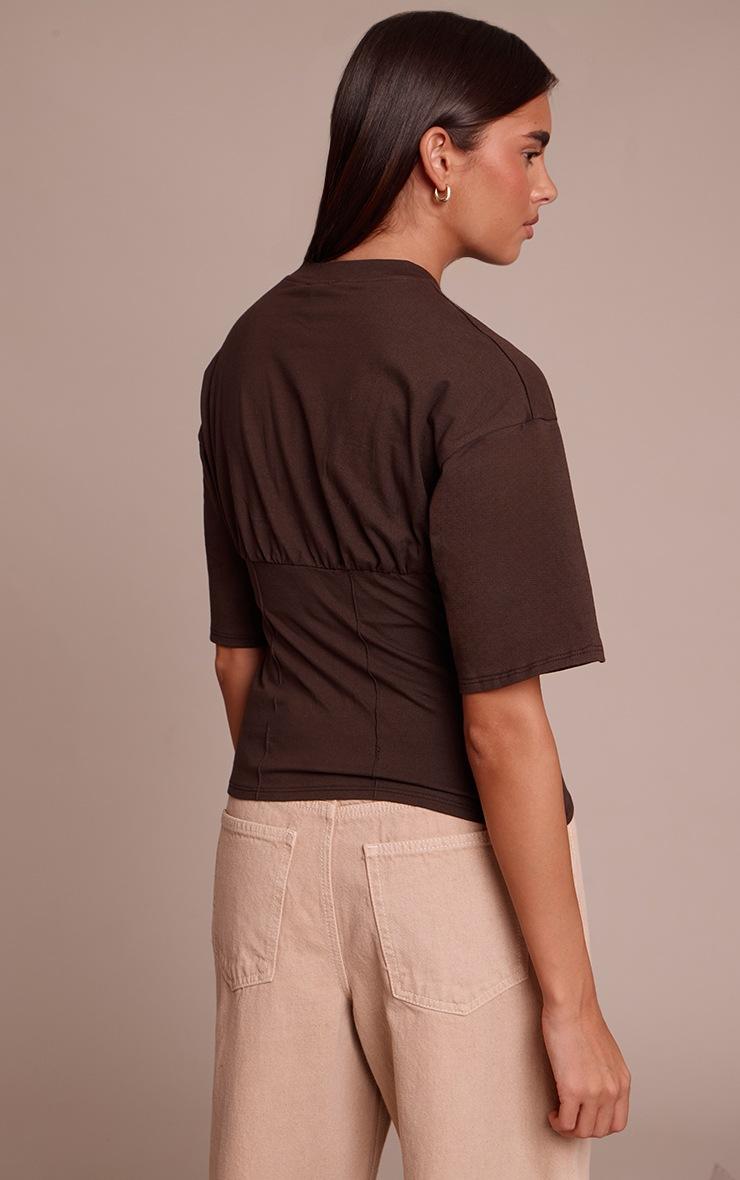 Pretty Little Thing Chocolate Cotton Ruched Bust Detail Fitted T Shirt
