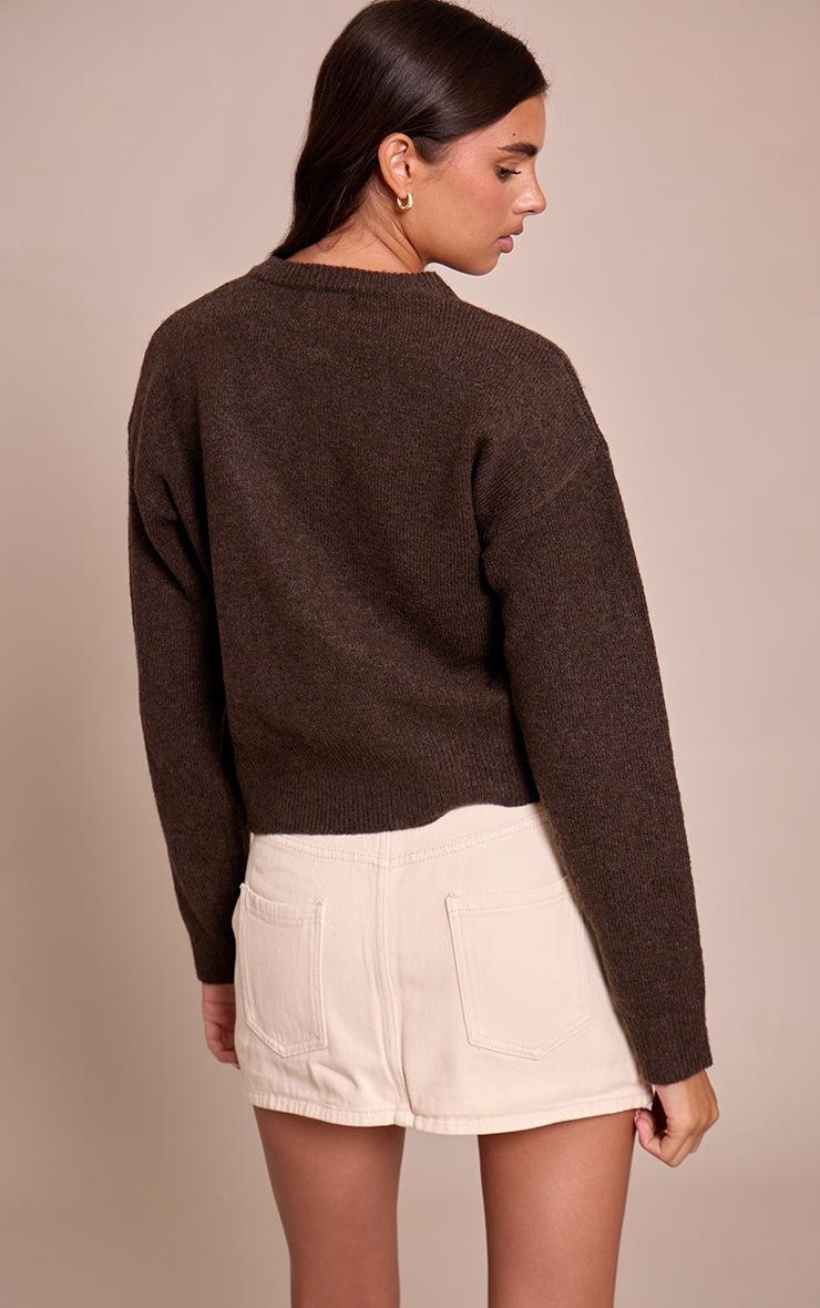 Pretty Little Thing Chocolate Crew Neck Knit Cardigan