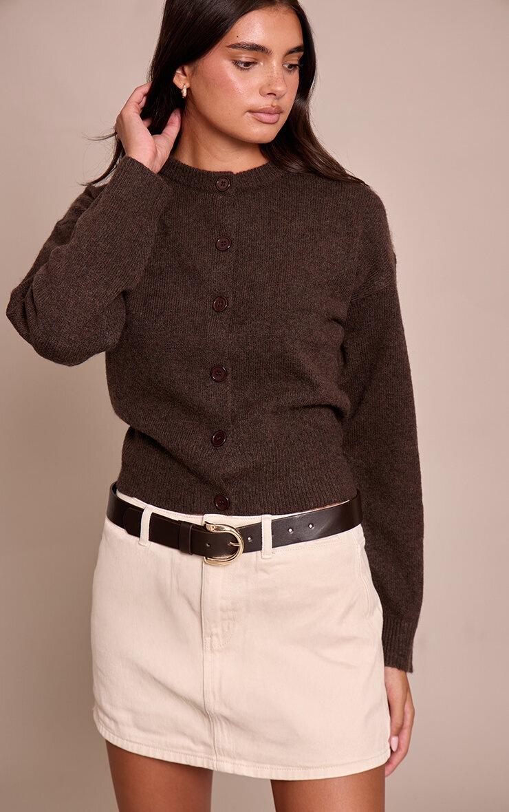 Pretty Little Thing Chocolate Crew Neck Knit Cardigan