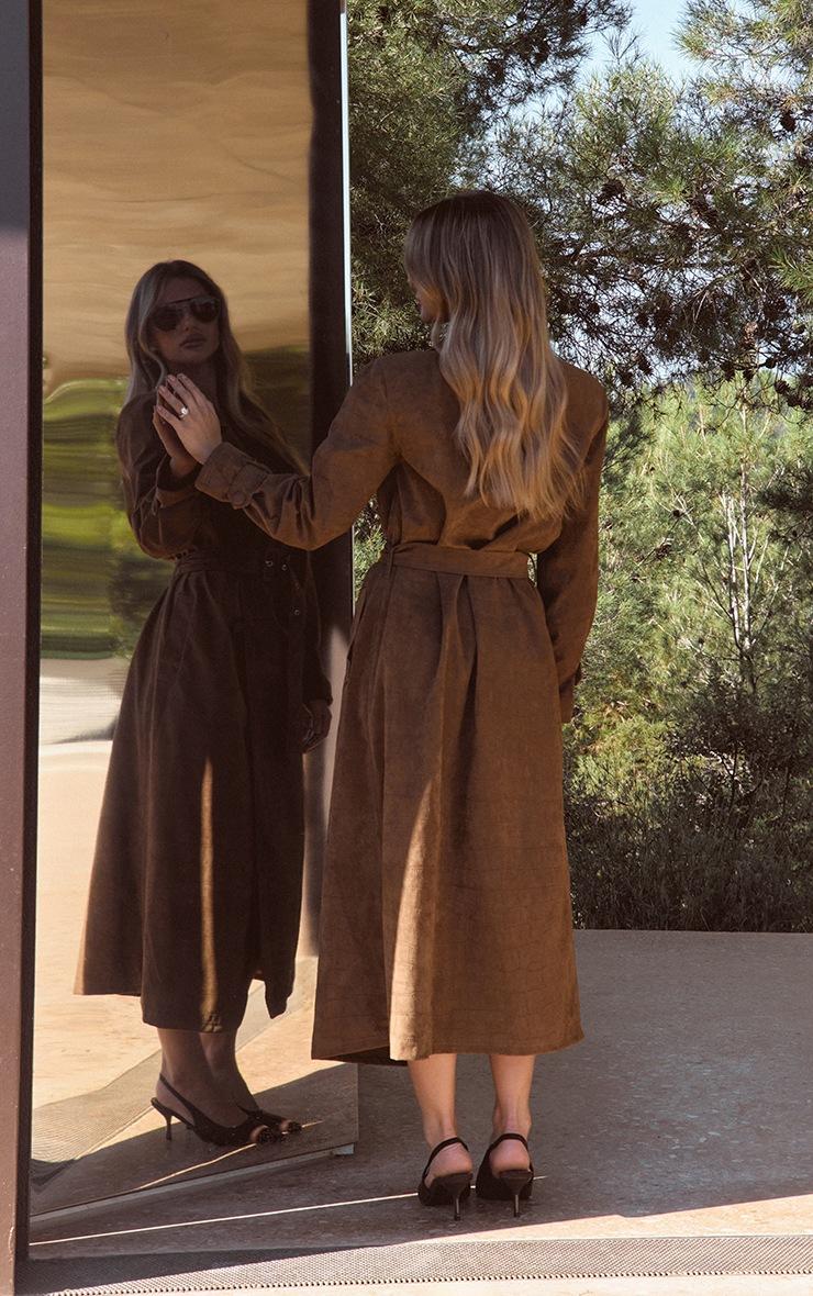 Pretty Little Thing Chocolate Croc Suede Trench Coat