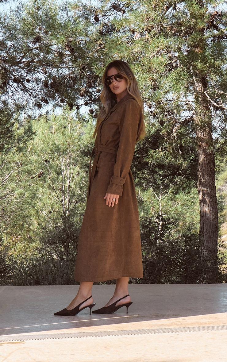 Pretty Little Thing Chocolate Croc Suede Trench Coat