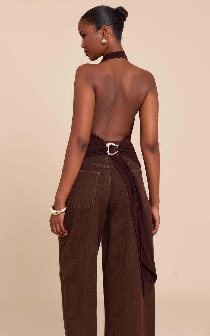 Pretty Little Thing Chocolate Double Layer Slinky Backless Trim Detail Long Top