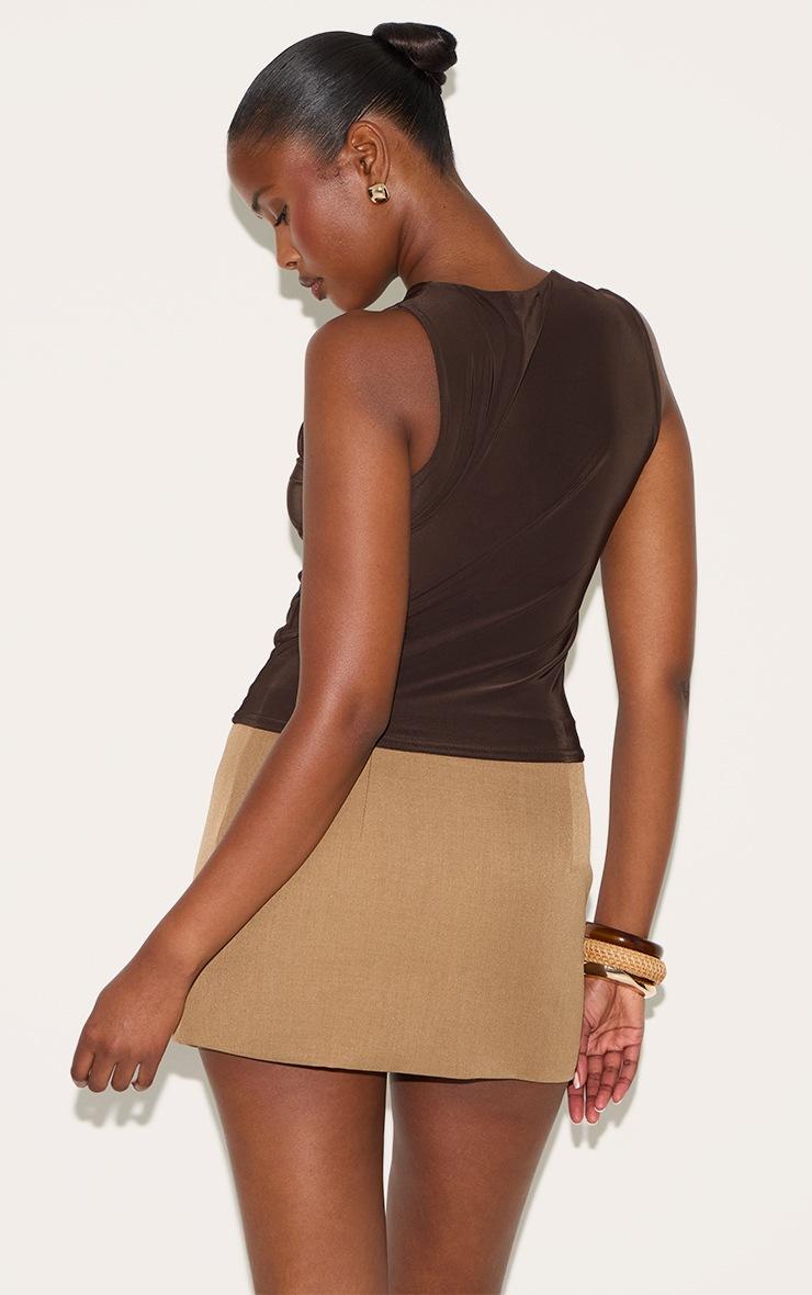 Pretty Little Thing Chocolate Double Layer Slinky Trim Detail Long Vest Top