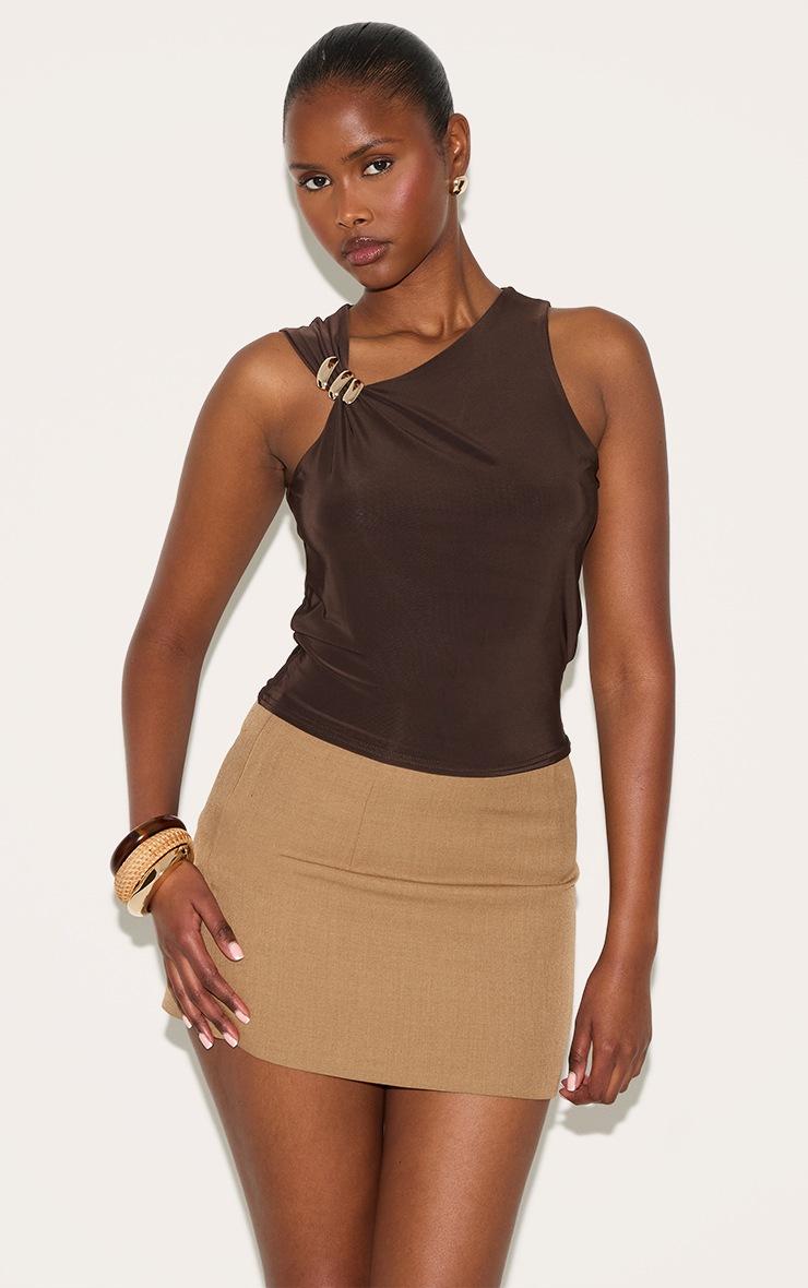 Pretty Little Thing Chocolate Double Layer Slinky Trim Detail Long Vest Top