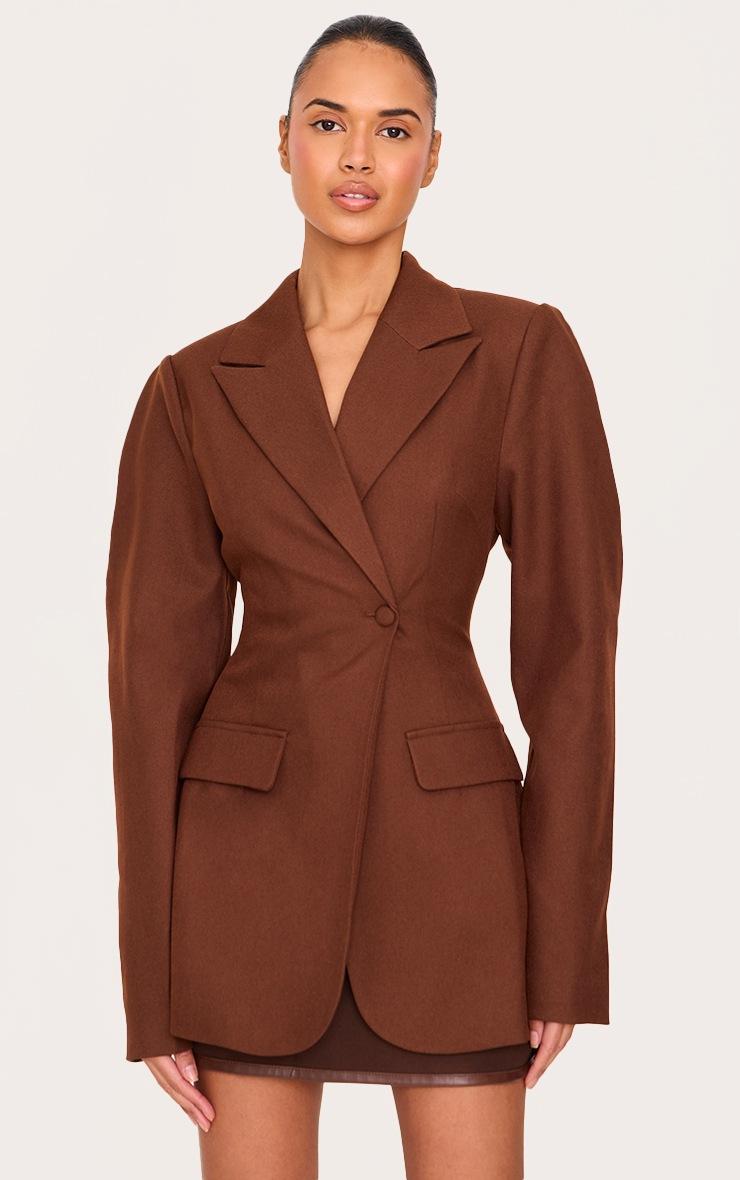 Pretty Little Thing Chocolate Drop Shoulder Cinch Waist Extreme Oversized Blazer