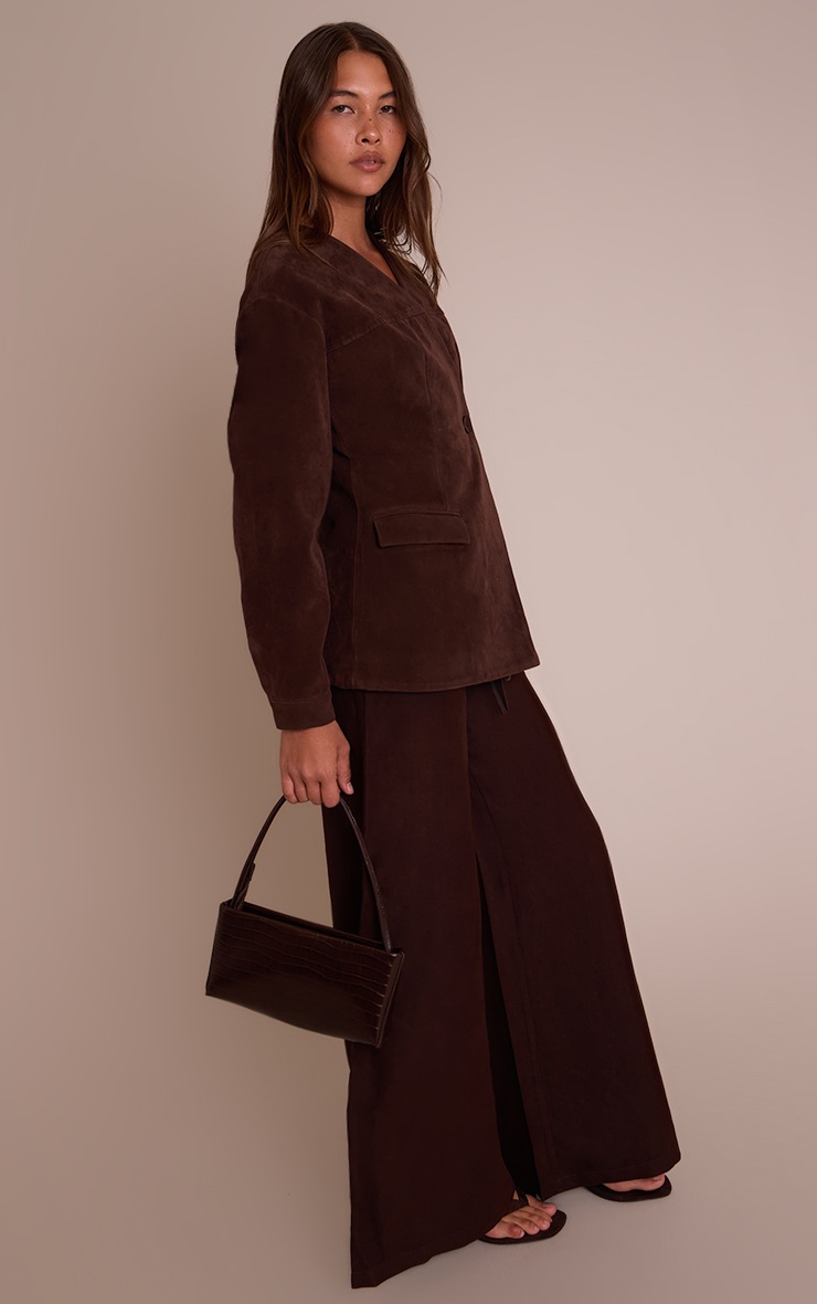 Pretty Little Thing Chocolate Faux Suede Asymmetric Blazer