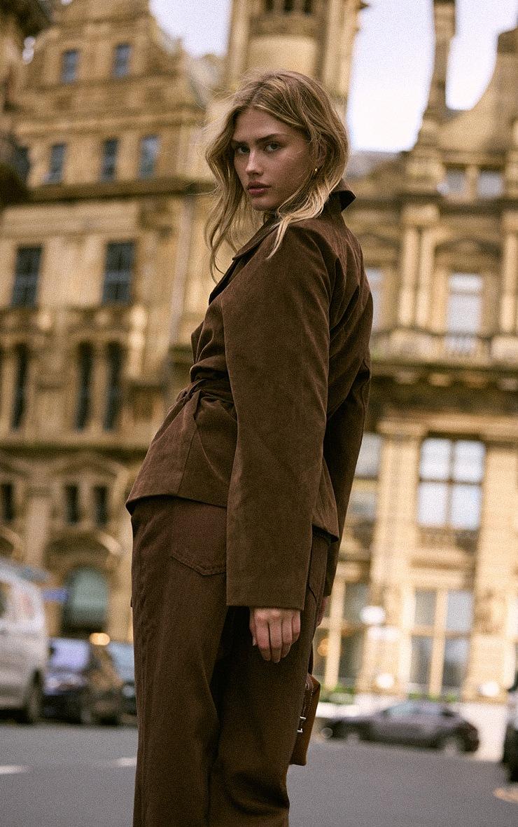 Pretty Little Thing Chocolate Faux Suede Belted Jacket