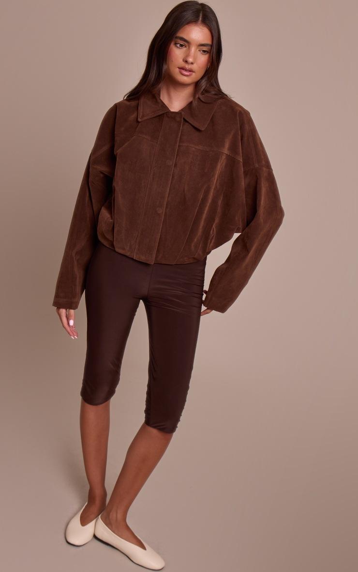 Pretty Little Thing Chocolate Faux Suede Covered Placket Bomber Jacket