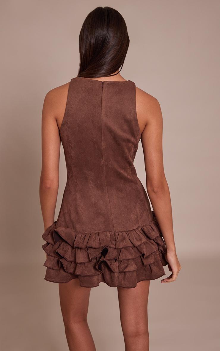 Pretty Little Thing Chocolate Faux Suede Frill Hem Shift Dress