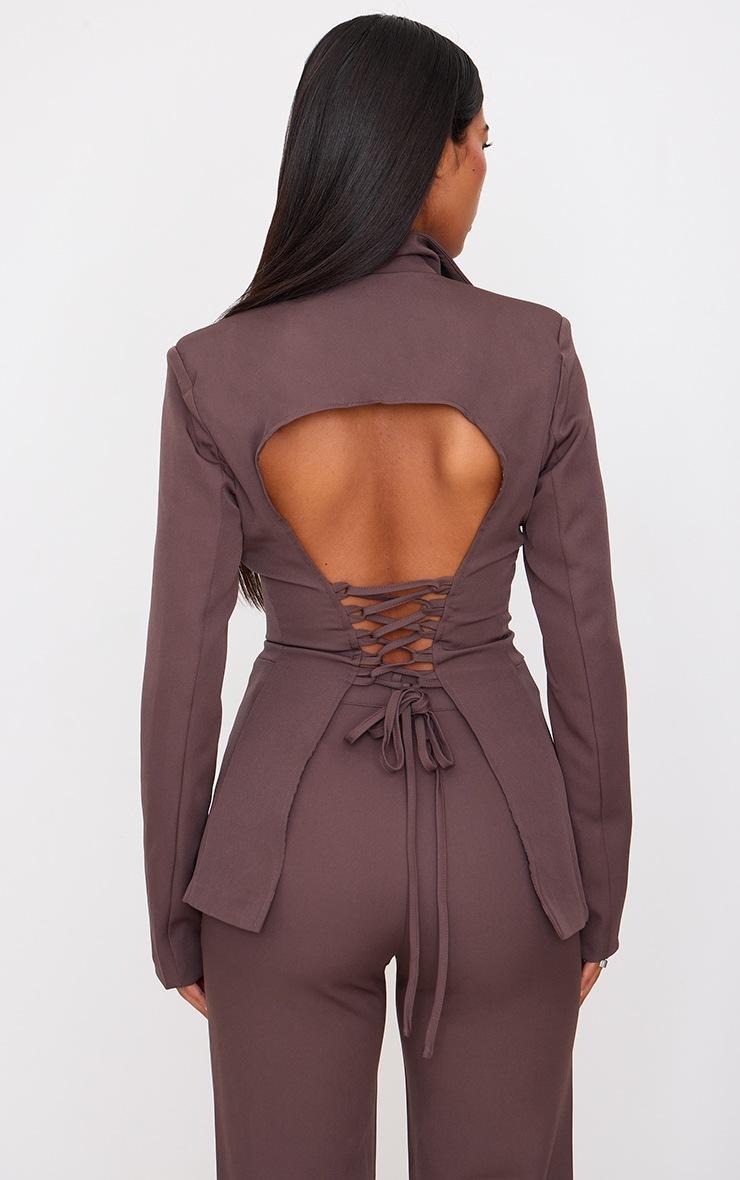 Pretty Little Thing Chocolate Fitted Lace Up Back Blazer