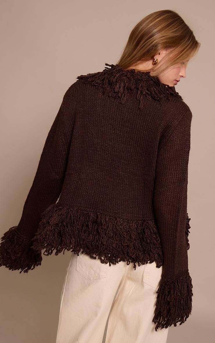 Pretty Little Thing Chocolate Loop Knit Edge Cardigan