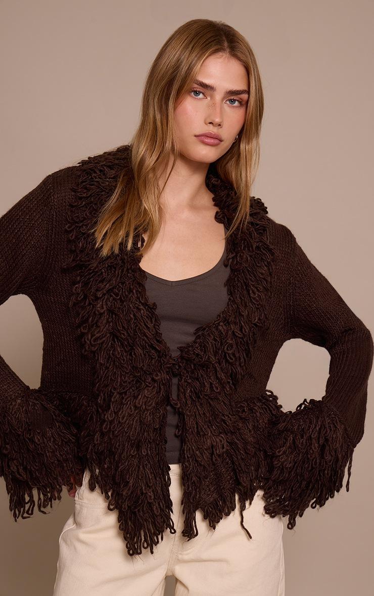 Pretty Little Thing Chocolate Loop Knit Edge cardigan