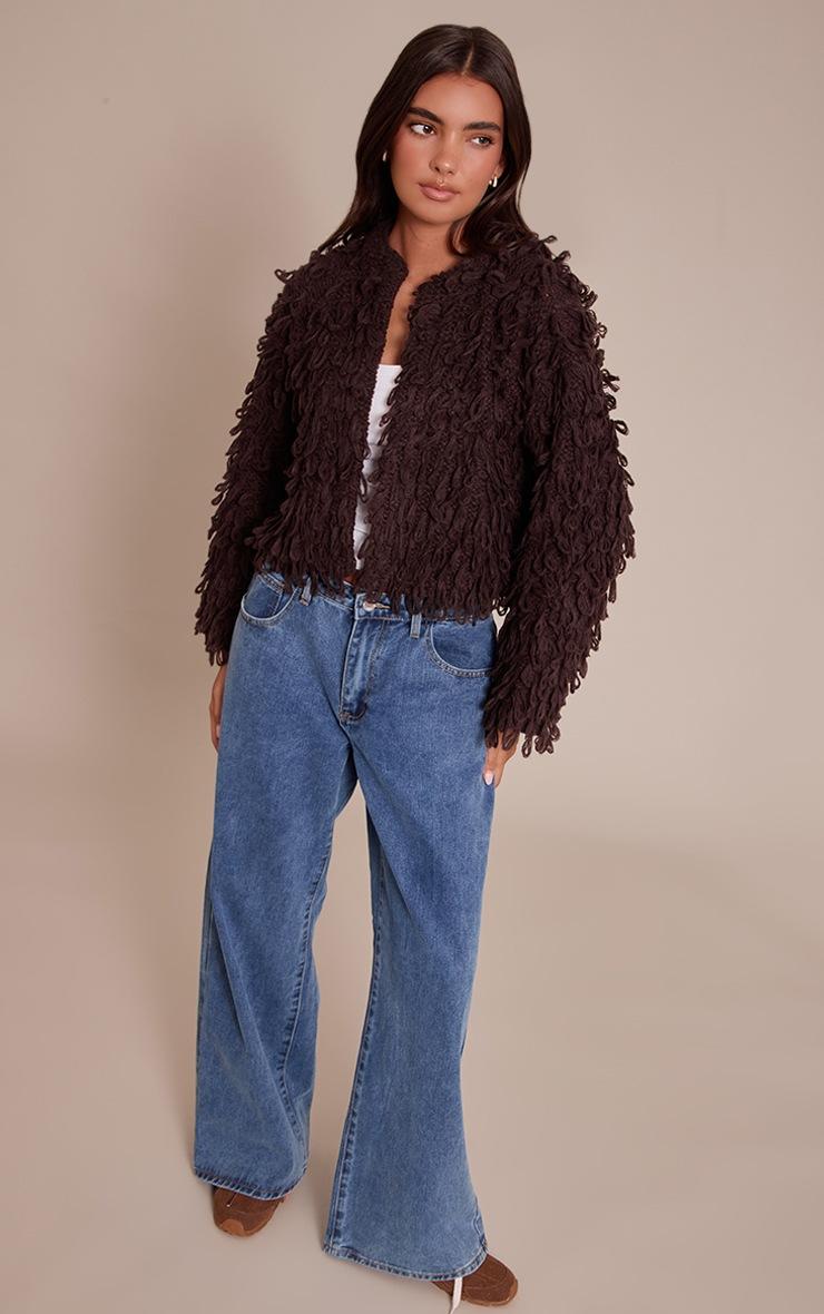 Pretty Little Thing Chocolate Loop Knit Oversized Cardigan