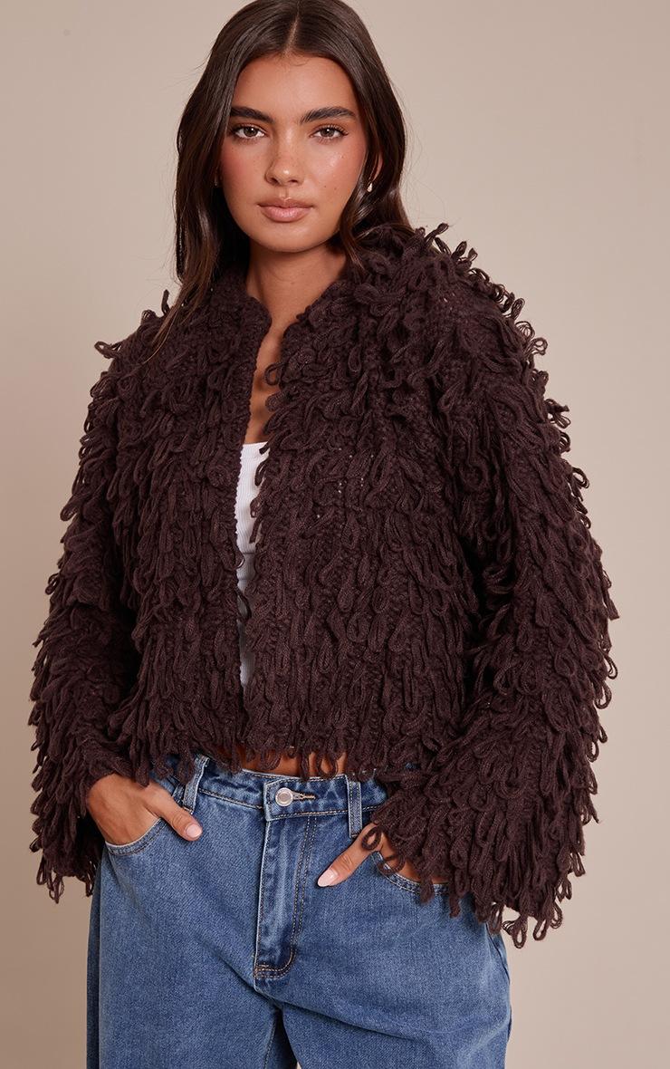 Pretty Little Thing Chocolate Loop Knit Oversized Cardigan